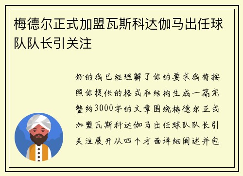梅德尔正式加盟瓦斯科达伽马出任球队队长引关注 梅德尔正式加盟瓦斯科达伽马出任球队队长引关注
